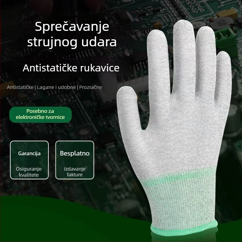 Rukavice od karbonskih vlakana s antistatiskim PU premazom na dlanu, otporne na habanje, za elektroniku i čiste prostore