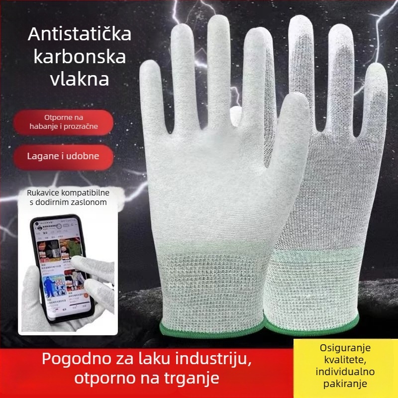 Rukavice od karbonskih vlakana s antistatiskim PU premazom na dlanu, otporne na habanje, za elektroniku i čiste prostore