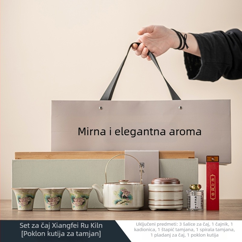 Set Deding čajnika u kineskom stilu Xiangfei Ru Kiln za Gongfu čaj, aromaterapija, praktična darovna kutija za ured