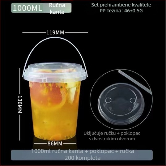 Jednokratna čaša za voćni čaj, velika kapaciteta, 1000 ml, plastika oblikovana ubrizgavanjem