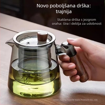 Čajnik od borosilikatnog stakla, otporan na toplinu, za kućnu i uredsku upotrebu, debelo tijelo, sustav odvajanja vode za kuhanje čaja, čajnik i šalica za čaj