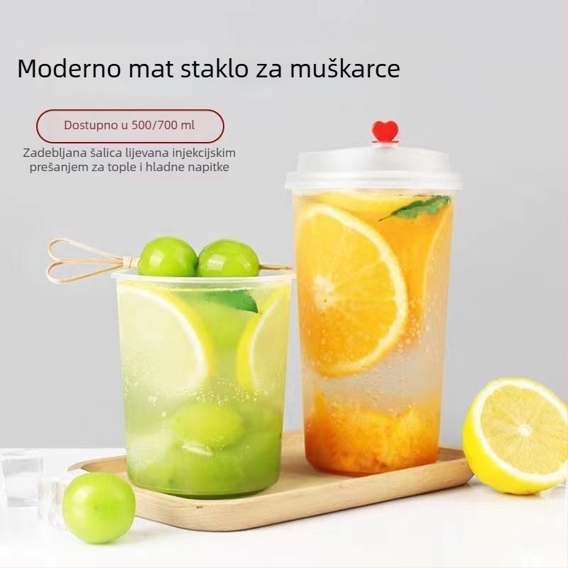 Šalica za čaj s mlijekom, promjer 90 mm, kapacitet 500 ml, mat završna obrada, s zatvorivim poklopcem, injekcijski oblikovana od PP