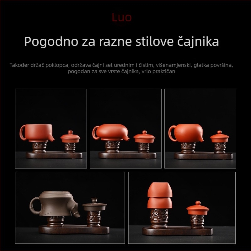 Stalak za čaj od ebanovog drveta s magnetskim držačem poklopca – set dodataka za čaj