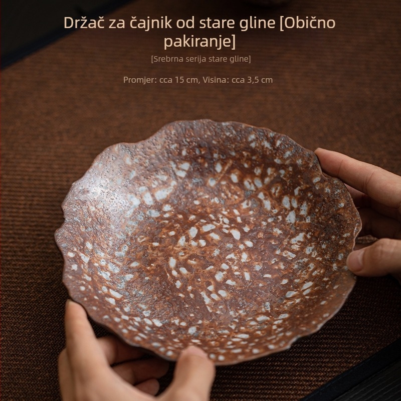 Ručni keramički čajni pladanj s čipkastim rubom — držač za čajnik i baza za šalice