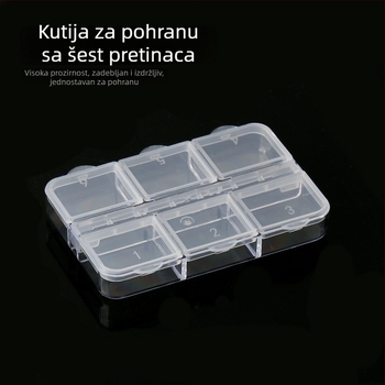 Kutija za manikuru s 6 pretincima, prozirna kutija za pohranu nakita, odvojivi poklopac
