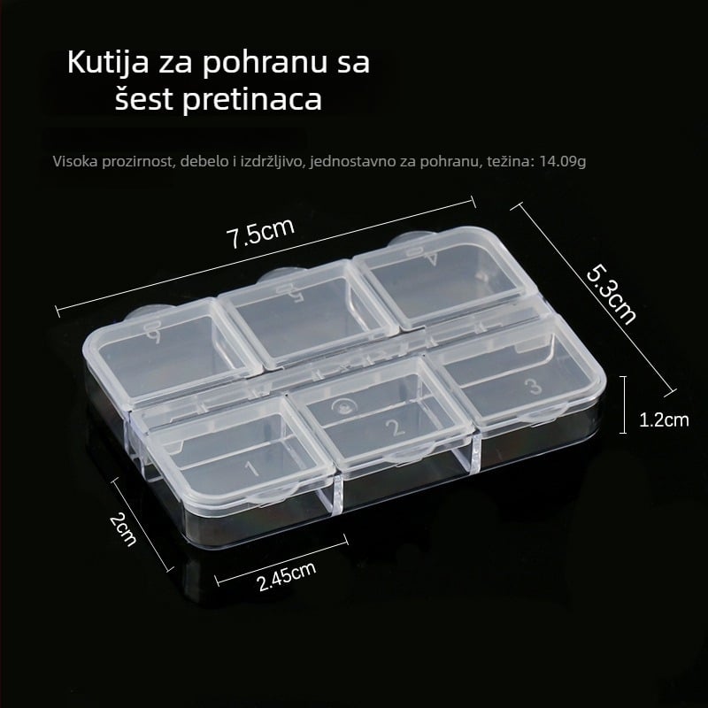 Kutija za manikuru s 6 pretincima, prozirna kutija za pohranu nakita, odvojivi poklopac