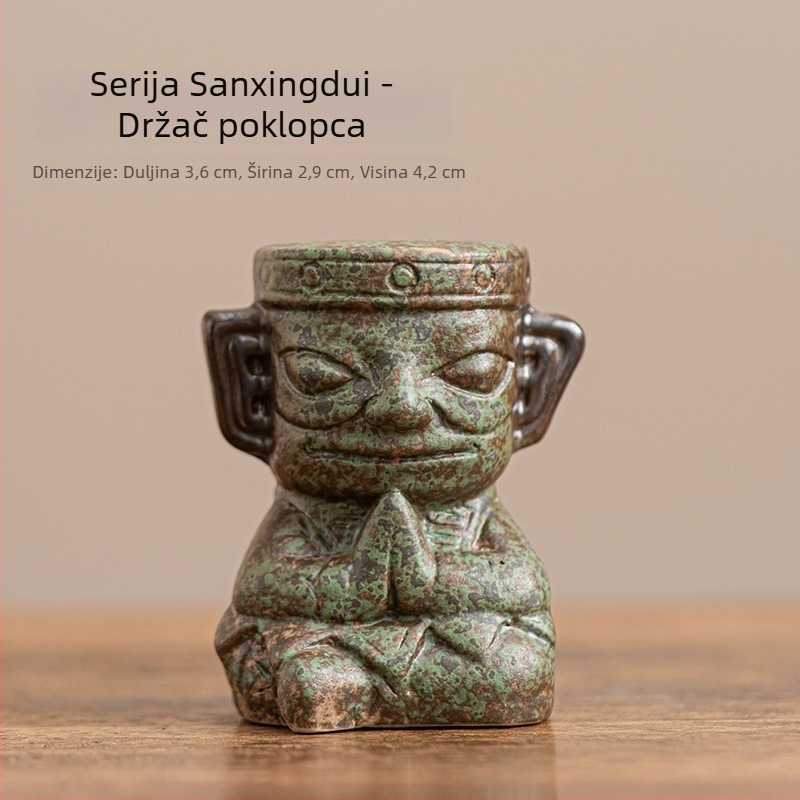 Sanxingdui keramički Tea Pet s ljudskim licem, stolni ukras, retro stil, lagani luksuz