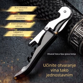 Višenamjenski otvarač boca u obliku morskog konja, nehrđajući čelik, otvarač za vino, korkovač i nož za vino, prijenosno, sklopivo