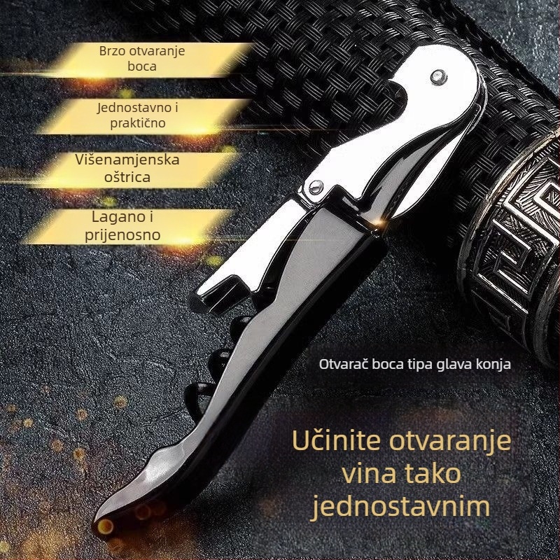 Višenamjenski otvarač boca u obliku morskog konja, nehrđajući čelik, otvarač za vino, korkovač i nož za vino, prijenosno, sklopivo