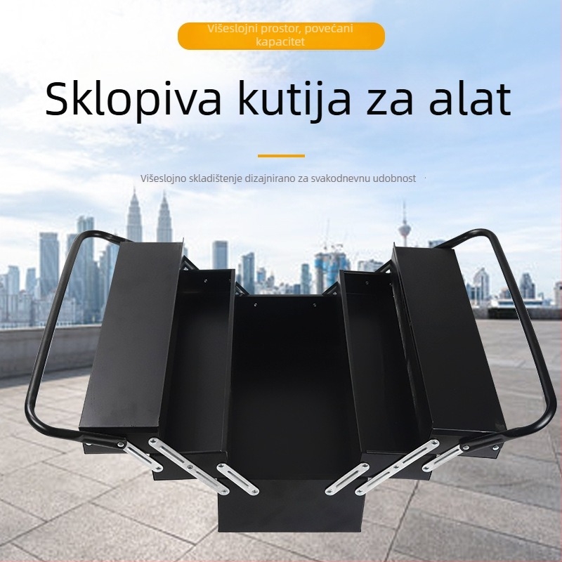 Velika sklopiva kutija za alat od nehrđajućeg čelika, trostruka razina, za kućnu upotrebu, prijenosna kutija za pohranu