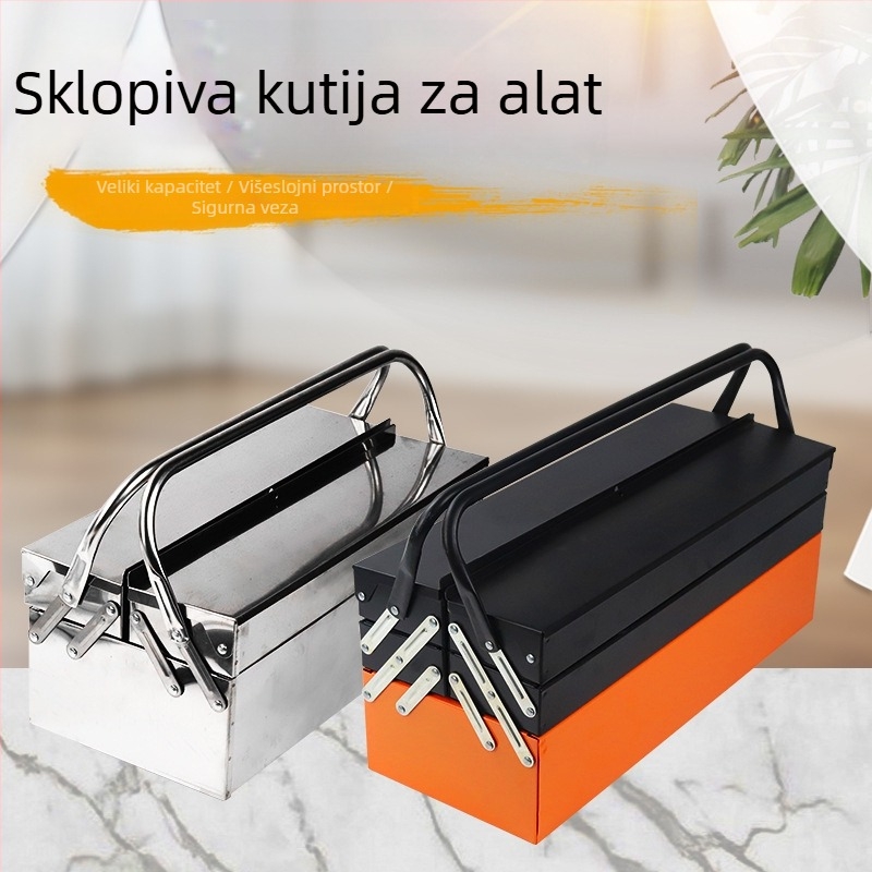 Velika sklopiva kutija za alat od nehrđajućeg čelika, trostruka razina, za kućnu upotrebu, prijenosna kutija za pohranu