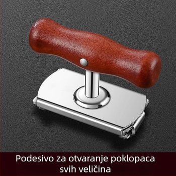 Višenamjenski otvarač za konzerve, boce i poklopce staklenih tegli; nehrđajući čelik; prijenosni.