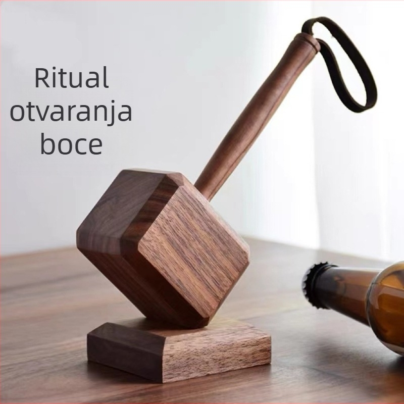 Otvarač za boce čekić Thora — drveni, magnetski, personaliziran poklon za dom, dekorativan predmet