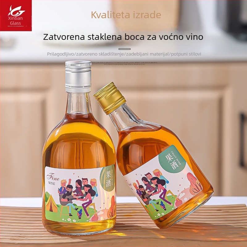 Prozirna staklena boca za voćno vino, boca za sokove, domaće vino s čepom, 500 ml ili 375 ml