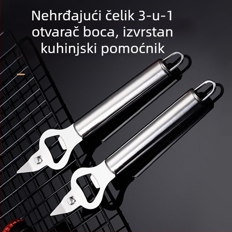 Nehrđajući čelični višenamjenski otvarač za boce i konzerve, s nožem