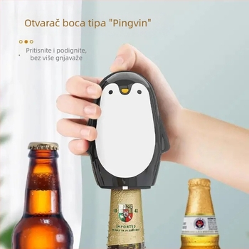 Otvarač bočica u obliku pingvina, plastični, pritisni tip, za šampanjac i pića, kućna uporaba