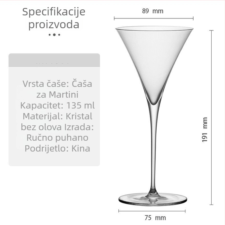 Martini čaša od bezolovnog kristala s rogovim oblikom, japanskog stila koktel čaša