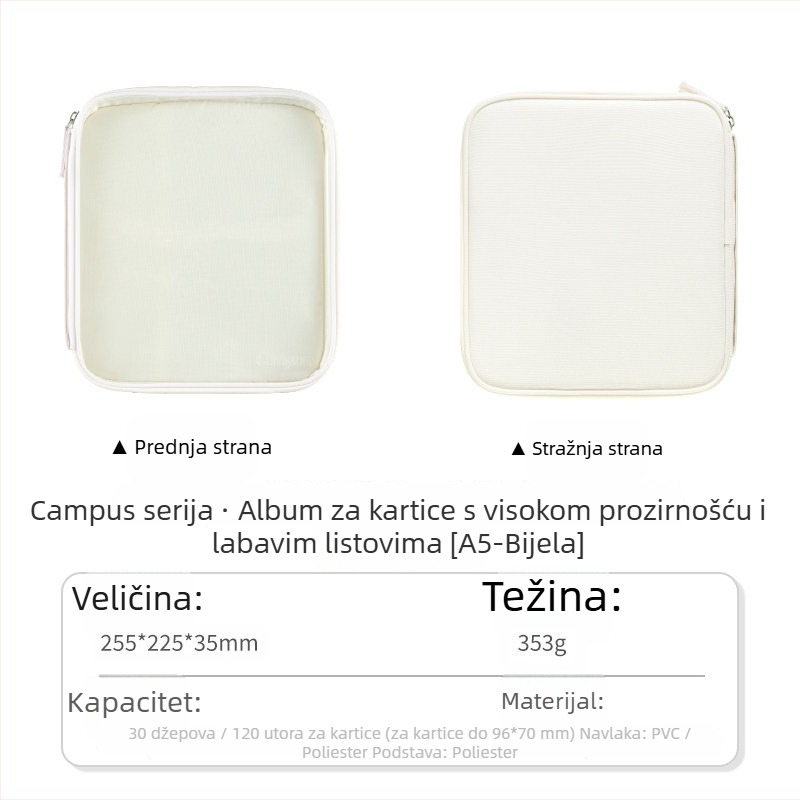 Kokuyo Campus A5 fotoalbum s prozirnim listovima, stranice s četiri kvadratne mreže, za fotografije i kartice