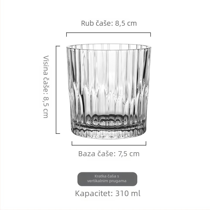 Vintage staklena šalica za kavu s debelim dnom i uskim vertikalnim prugama, prozirno staklo, pogodna za koktele, hladni latte i hladni americano