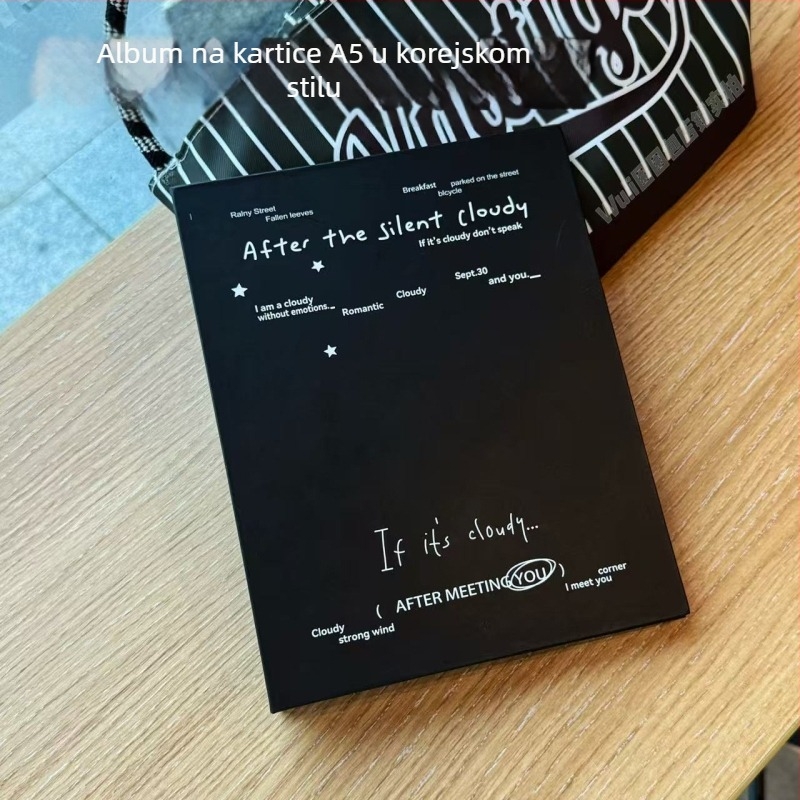 Minimalistički crno-bijeli foto-album s četiri odjeljka za 3-inčne Polaroid fotografije, Instagram stil, spremište.