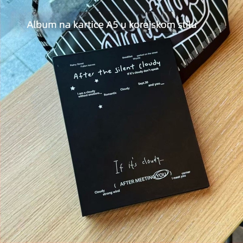 Minimalistički crno-bijeli foto-album s četiri odjeljka za 3-inčne Polaroid fotografije, Instagram stil, spremište.
