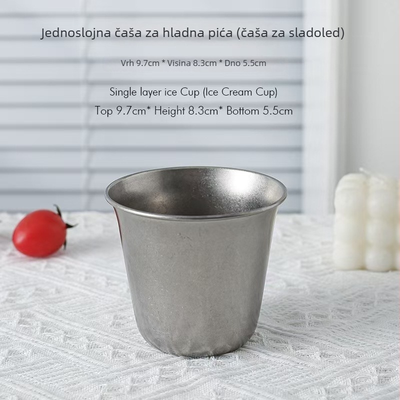Retro čaša od nehrđajućeg čelika s mat završnim premazom, široko grlo, pogodna za kavu i hladna pića, industrijski stil