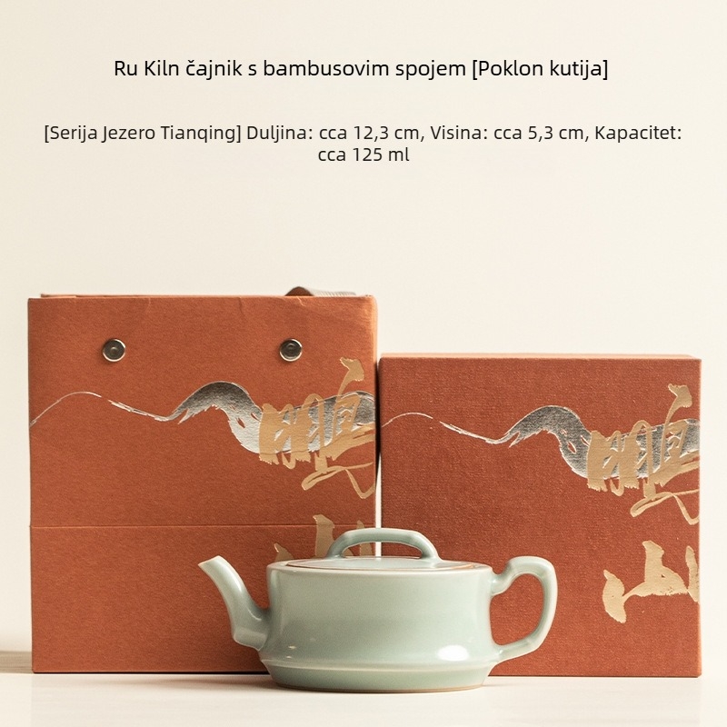 Keramički čajnik Ru Kiln s nebesko plavom glazurom, s bambusnim spojem, za kućnu upotrebu, Kung Fu čaj set, jedna posuda, dar