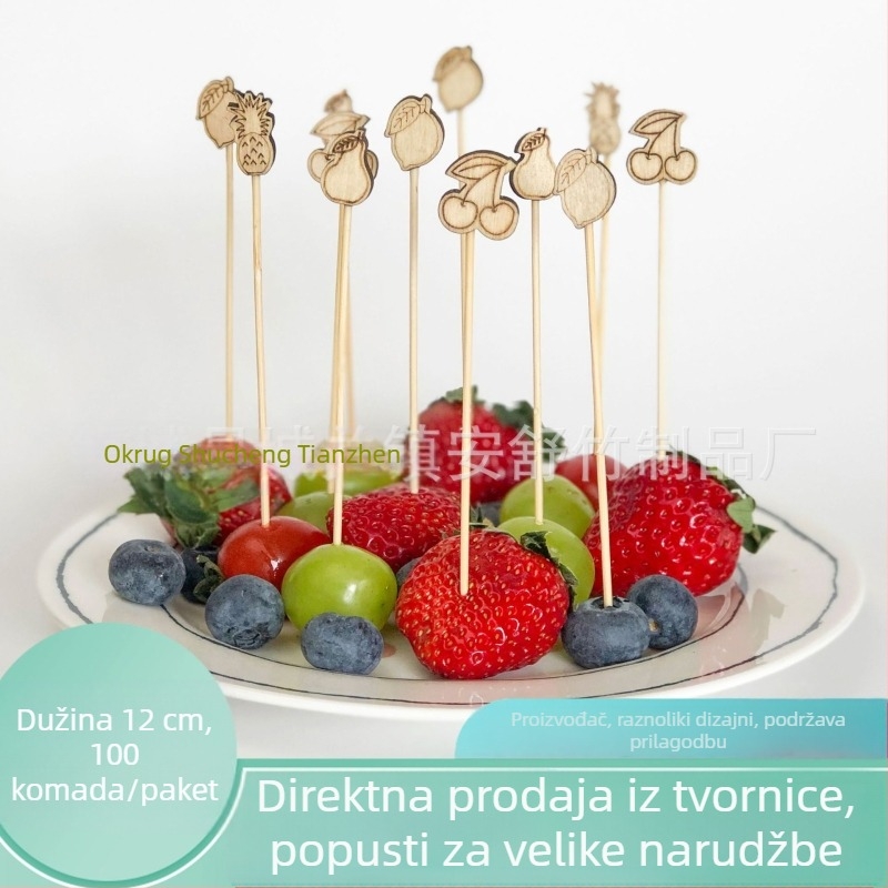 Set 100 jednokratnih vilica za voće od prirodnog drveta i bambusovih štapića za koktele