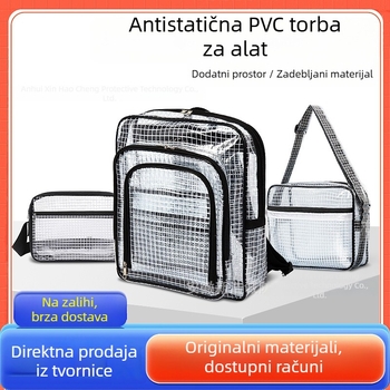 Antistatični PVC mrežni ruksak, 17-inčni prozorno-crni, za čistu prostoriju, lagan i s velikim kapacitetom