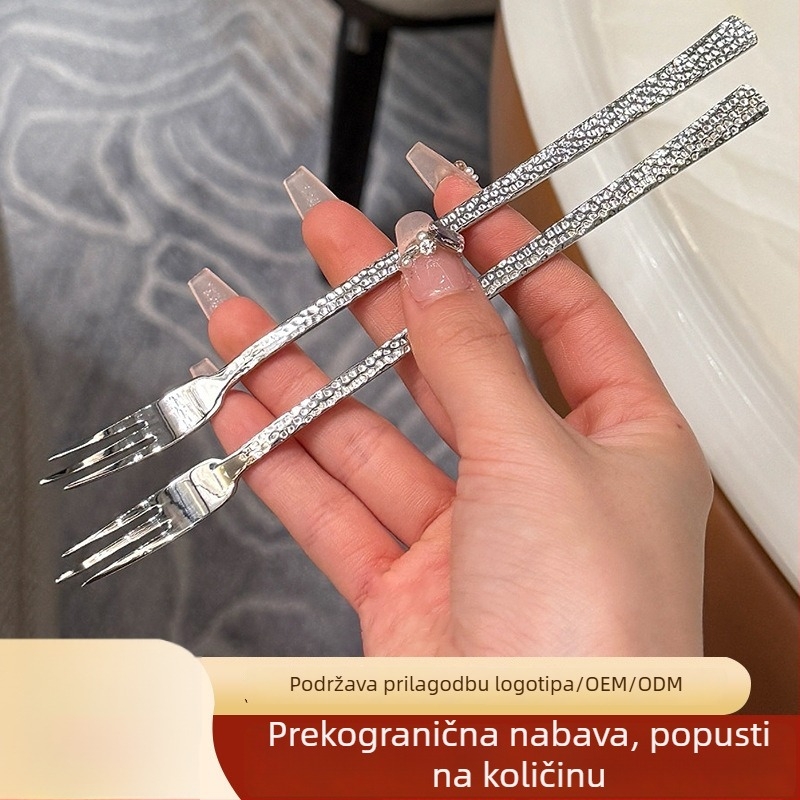 Vilica od nehrđajućeg čelika s utisnutom teksturom, elegantan dojam; za voće, kolače i deserte, tjesteninu i salate, štapići za užinu