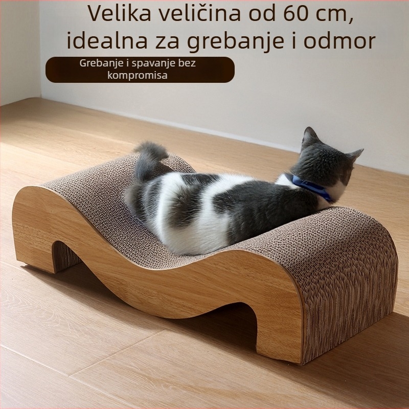 Velika grebalica za mačke od valovitog kartona sa integriranim ležajem, izdržljiva i ne otpušta vlakna
