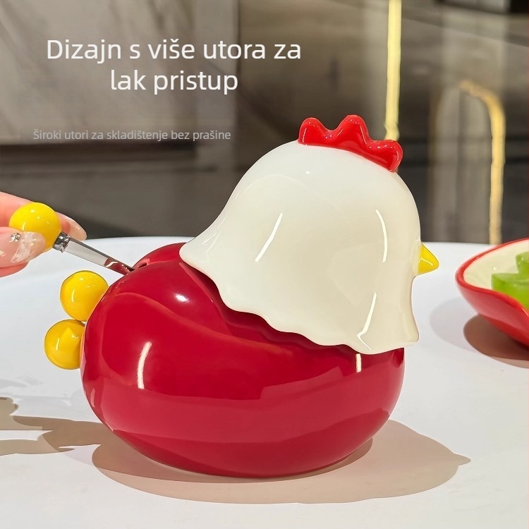 Keramička kutija za štapiće za zube s motivom pilića, 2-u-1 kućni dekorativni set s vilicama za voće i prostorom za pohranu vate i zubnog konca
