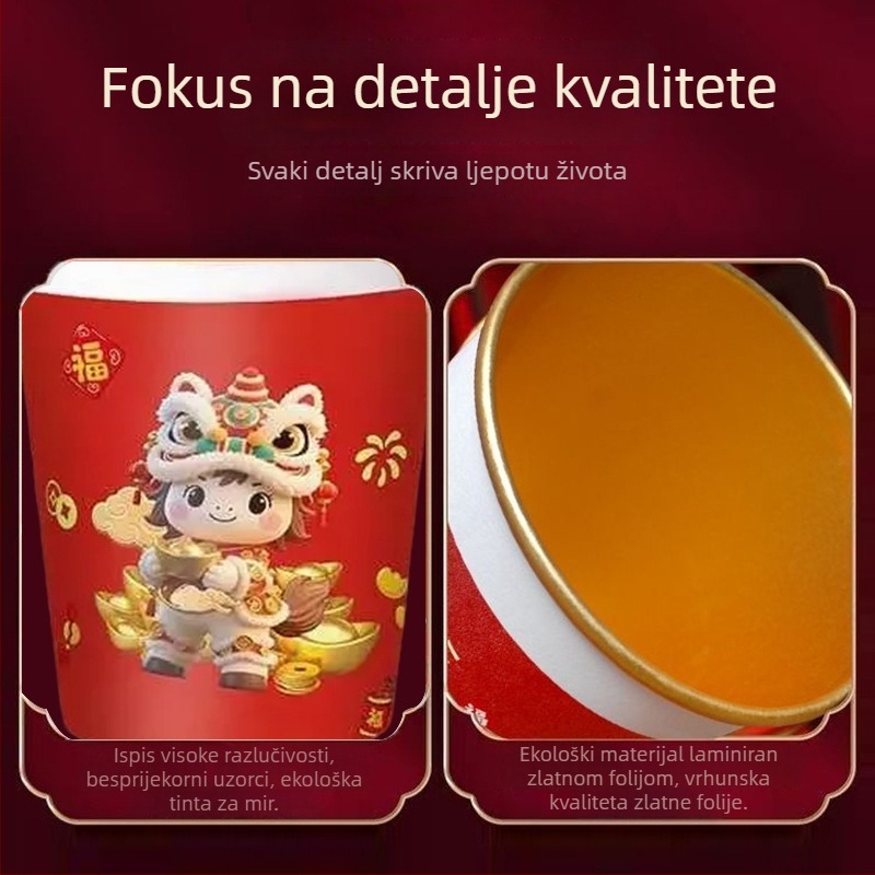 2026. godina Konja – papirnate čaše sa zlatnom folijom, jednokratne, crvene, deblje, otporne na visoke temperature, kućna upotreba, zapremine 201–300 ml