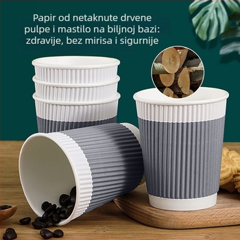 Jednokratne valovite papirnate čaše, ojačane za kućnu upotrebu, izolirane i sprječavaju opekline pri vrućim napicima, dvostruko stijenke šalice za čaj