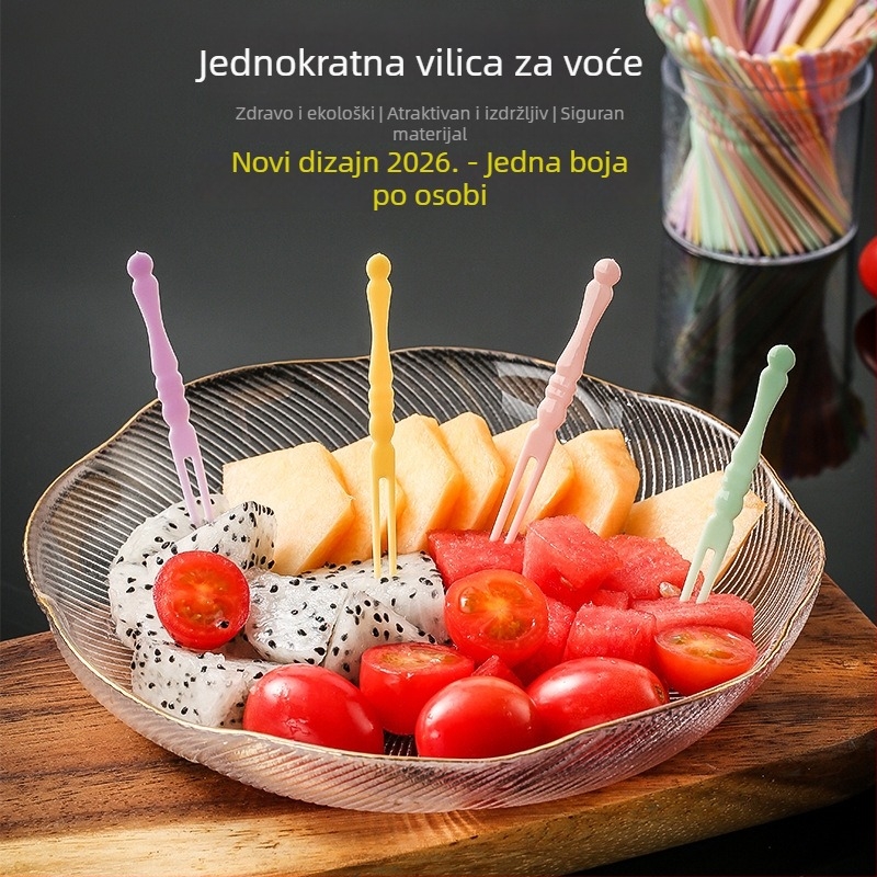 Jednokratne vilice za voće, prozirne debeli plastični vilice, štapići za voće i kolače, kućne vilice u bambus-stilu