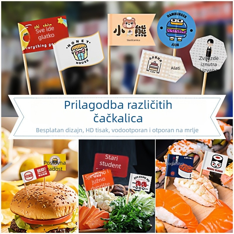 Prilagođene zastavice za štapiće s logom za jela, burgere i deserte