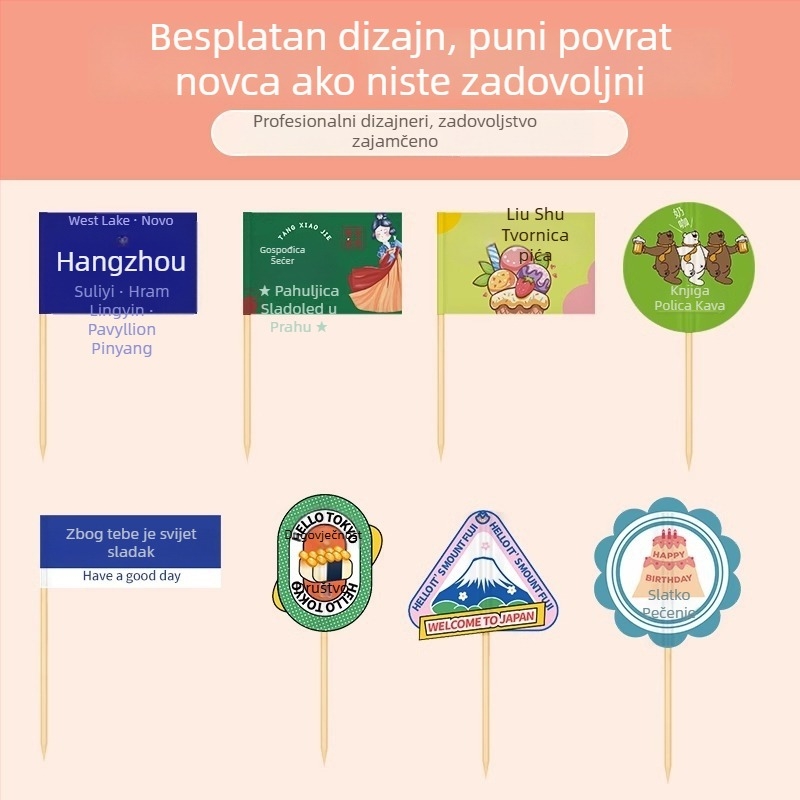 Prilagođene zastavice za štapiće s logom za jela, burgere i deserte