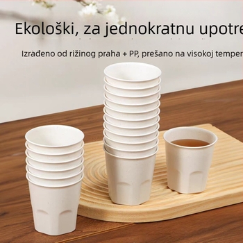 Jednokratne čaše od ljuske riže, biološki razgradljive, debele stijenke i otporne na visoke temperature, za kavu i sojino mlijeko, kapacitet 101–200 ml