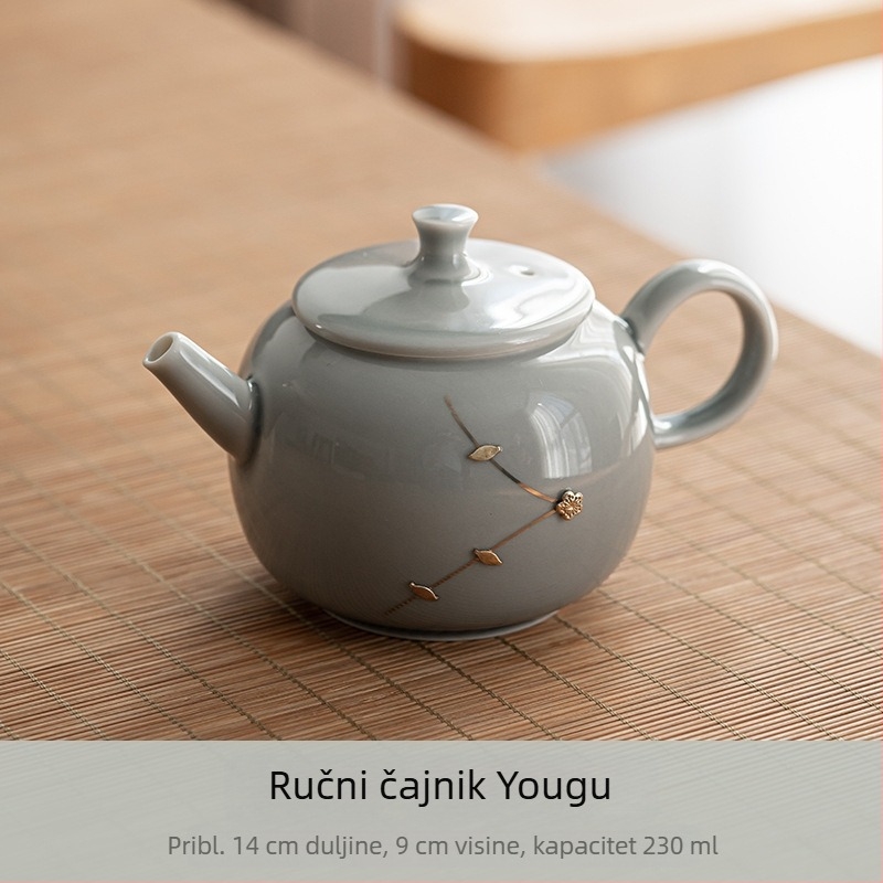 Ručni keramički čajnik s japanskim stilom, glazura ledeno siva, filtr za čaj, mali čajnik
