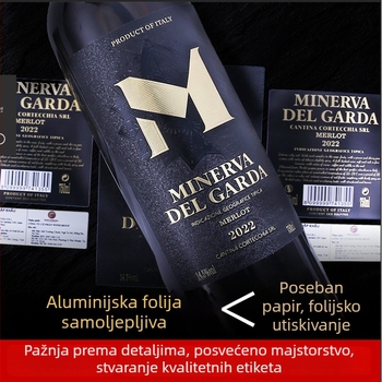Prilagođene etikete za crveno vino – samoljepljive etikete, zlatno toplinsko utiskivanje, reljefni sitotisak i UV tisak na rolama etiketa