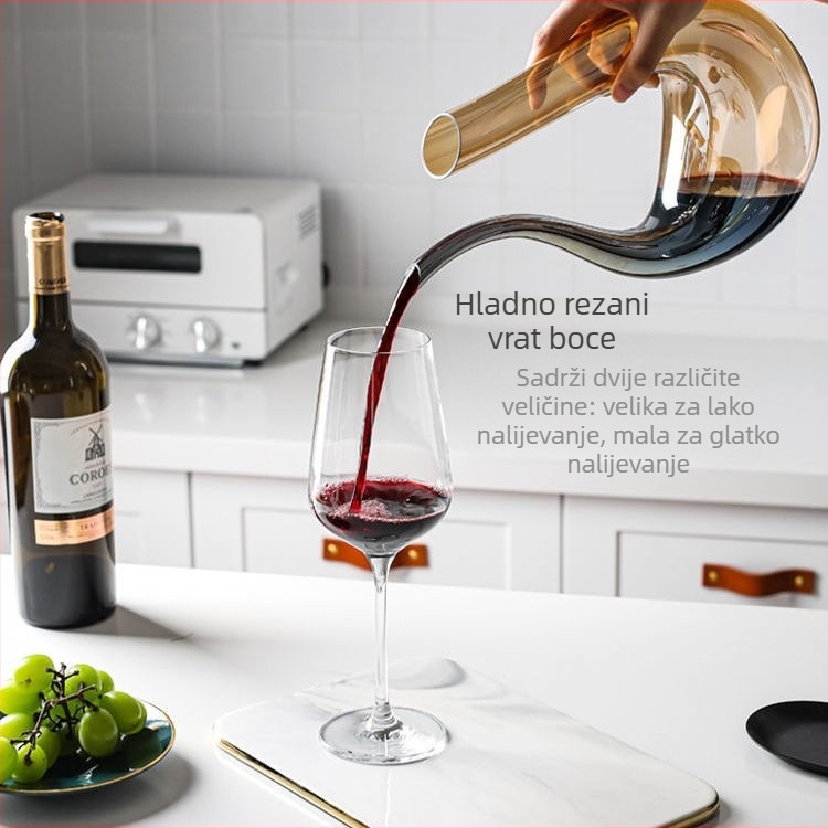 Talijanski ručno izrađeni kristalni dekantor za crveno vino, s izljevom u obliku U i dizajnom harfe i labuda
