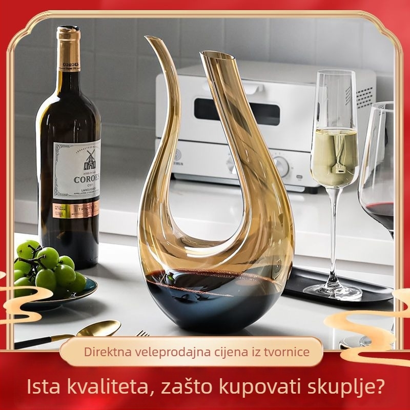 Talijanski ručno izrađeni kristalni dekantor za crveno vino, s izljevom u obliku U i dizajnom harfe i labuda