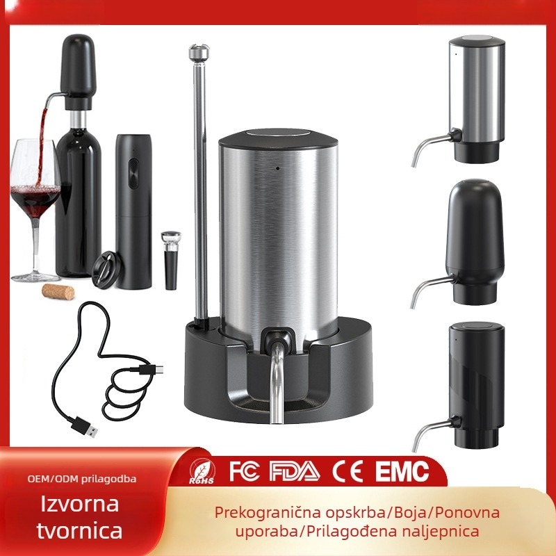 Električni dekanter za bijelo i crno vino, automatski poslužitelj šampanjca jednim klikom, punjivi uređaj