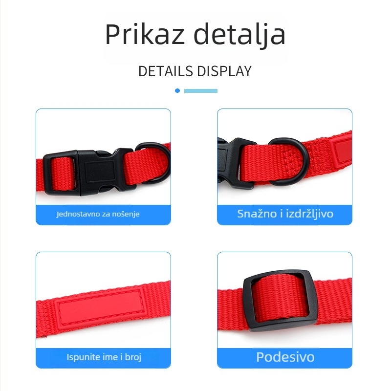 Podesivi poliesterski kaiš za kućne ljubimce s etiketom imena i izdržljivom kopčom oblika D