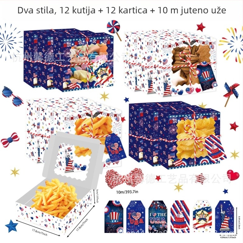 Hz066 Kutija za poklon od kraft papira s prozirnim prozorom, dizajn američkog zastave sa zvjezdama i prugama, kutija za bombone za Dan neovisnosti