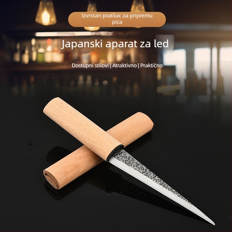 Nož za rezanje leda s drškom od bukovine