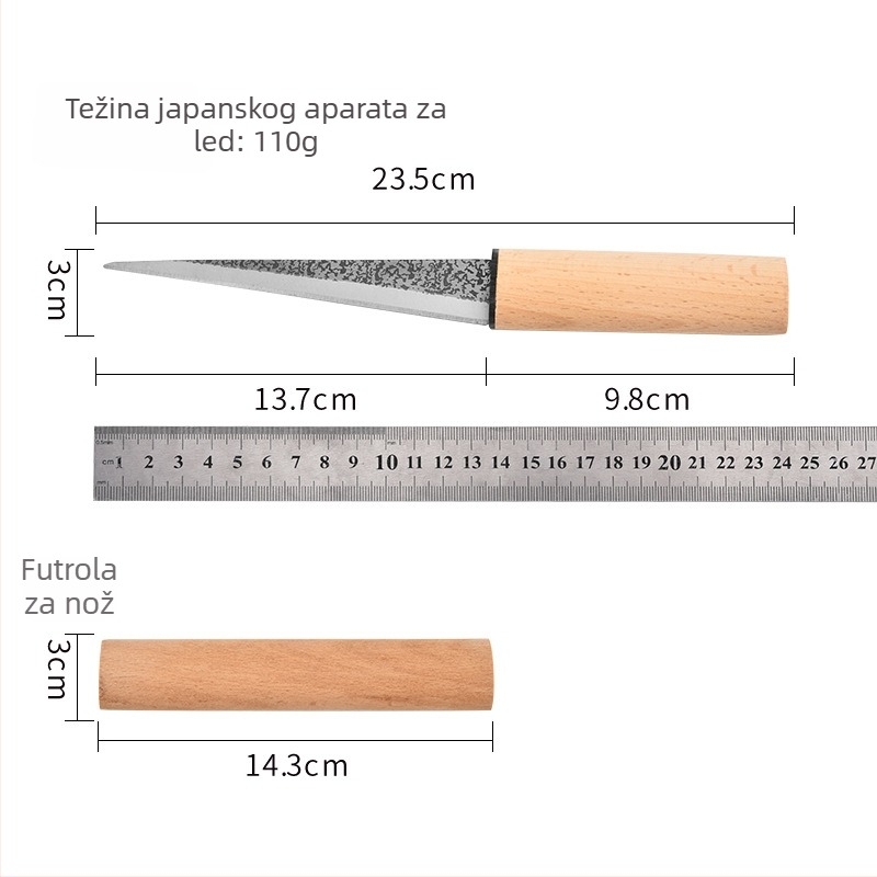 Nož za rezanje leda s drškom od bukovine