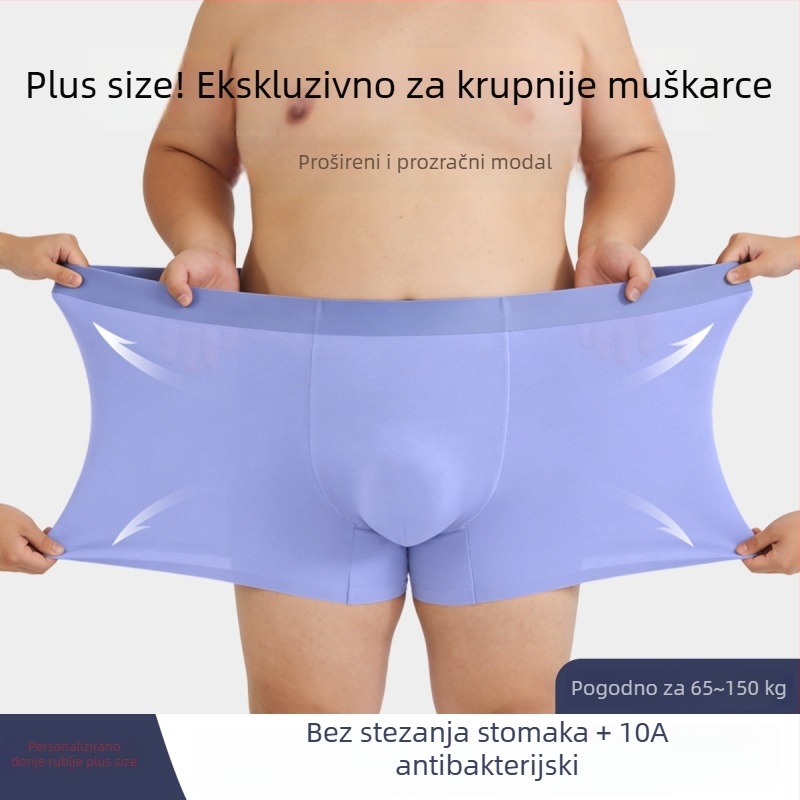 Muške boxerice od modalnog bez šavova, velike veličine, sa svilom podstavom, udoban osjećaj, srednji pojas, jednobojne
