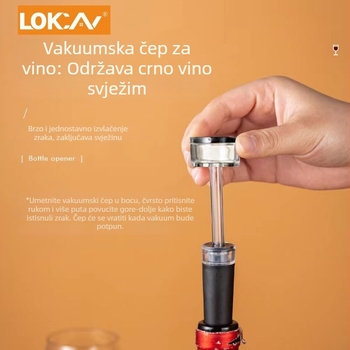 Dvodjelni set za crveno vino: čep s vakuum zatvaračem i nalijevač