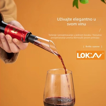 Dvodjelni set za crveno vino: čep s vakuum zatvaračem i nalijevač